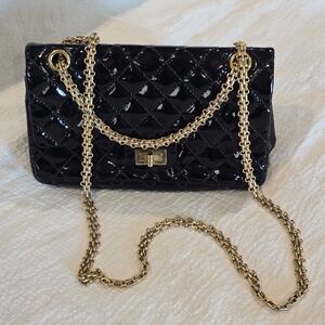 Chanel Black 2.55 Reissue Quilted Patent Leather Medium Accordion Flap Bag CC